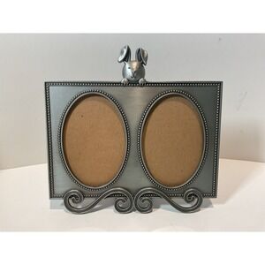 Burnes of Boston Double Oval Photo Frame Pewter Bunny Ears Easel Back Tabletop